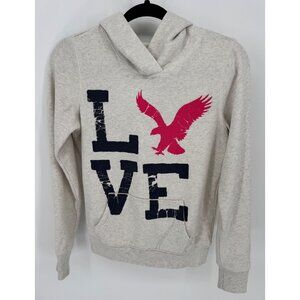 American Eagle Outfitters Womens Beige Hoodie Love Graphic